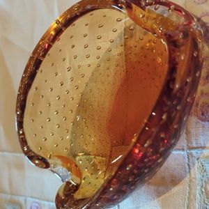 Beautiful Murano Amber and Bubbles Dish. Vintage. EVC!